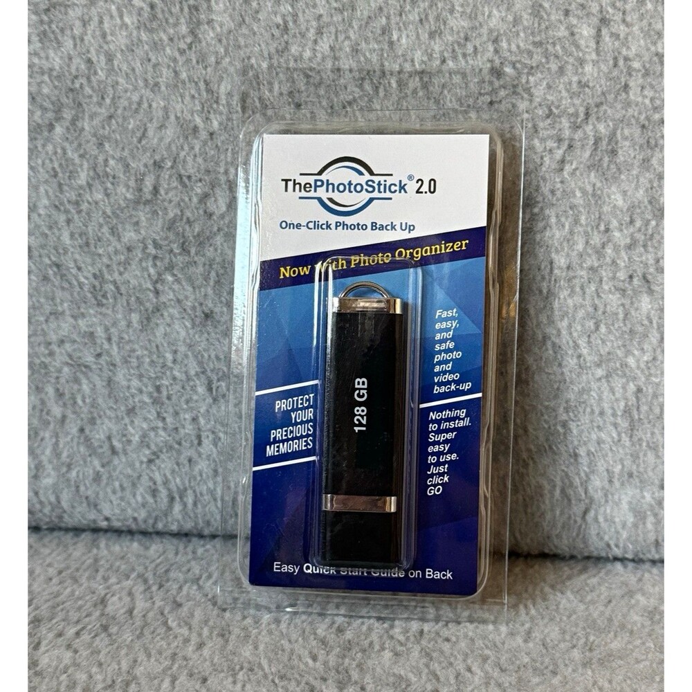 ThePhotoStick 2.0 128GB USB 2.0 USB Flash Drive One-Click Photo Backup Black